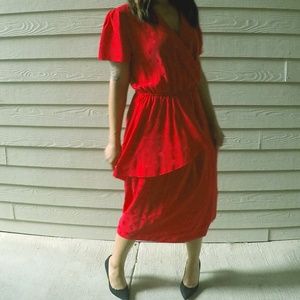 Red Silk Flowy Mid Vintage Wrap Dress